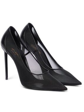 SAINT LAURENT Anja 105 Black Mesh Heels Pumps Size EU 36.5 US 6.5 YSL Shoes